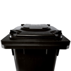 Kültéri kuka 120L-es, háztartási, kommunális  hulladéktároló, kerekes, műanyag, szürke. Szemetes