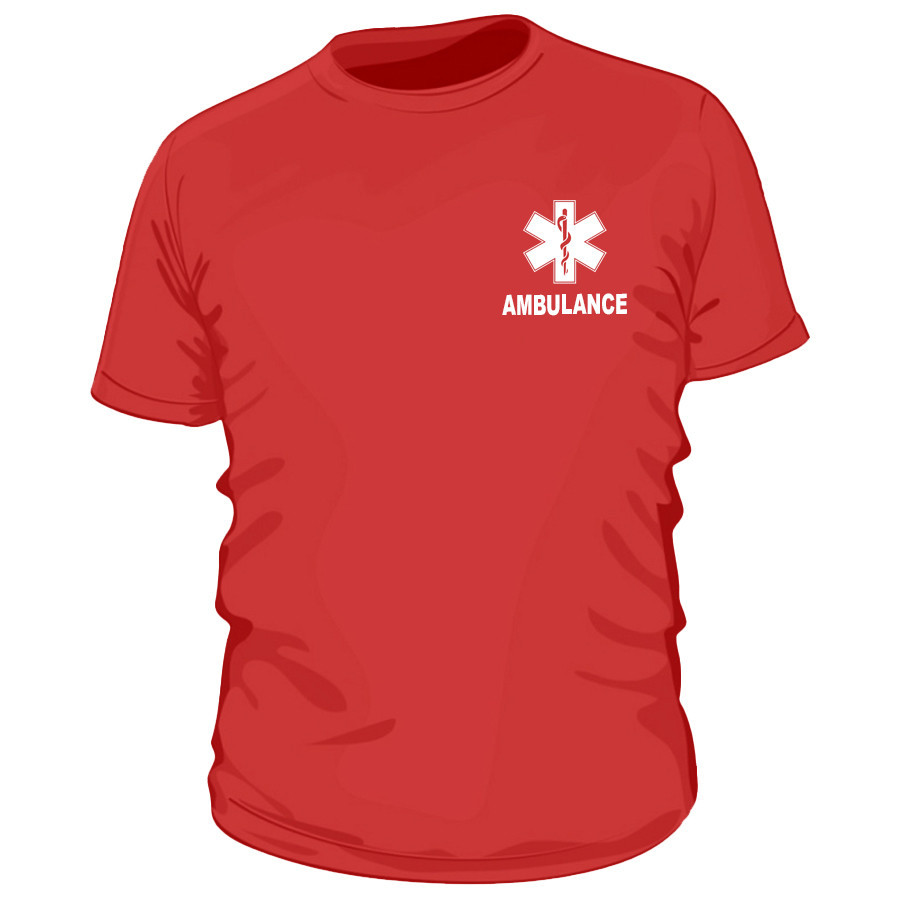 AMBULANCE, Piros Környakas póló, 100% pamut